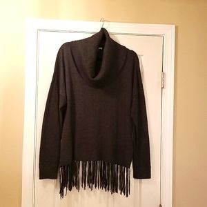 Michael Kors XL Gray Long Sleeve Cowl Neck Sweater with Fringe Bottom.